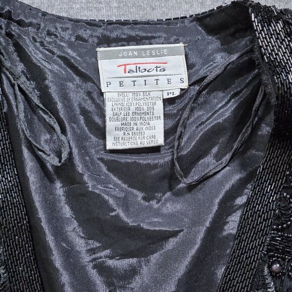 Joan Leslie Talbots Jacket Womens L Petite Black Top Sequins Beads Silk LS Vtg - Picture 3 of 16